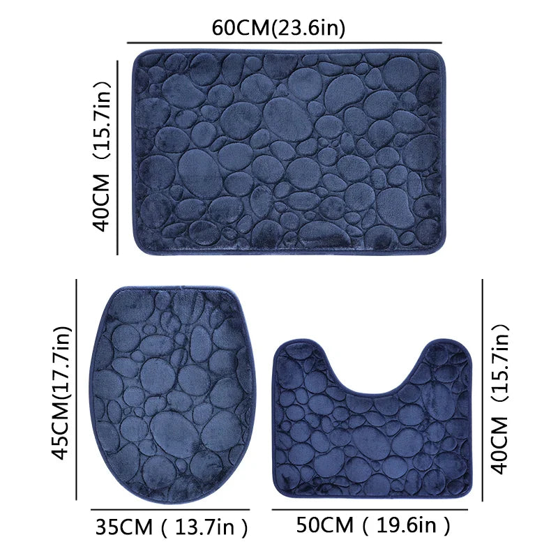 3-Piece Microfiber Bath Mat Set – Water-Absorbent, Non-Slip Soft Striped Bathroom Rugs
