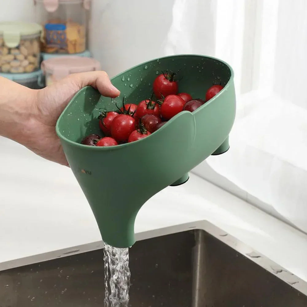 Elephant Sink Strainer & Hanging Drainer Basket – Fruit & Vegetable Washing Rack, Kitchen Sink Drain Organizer