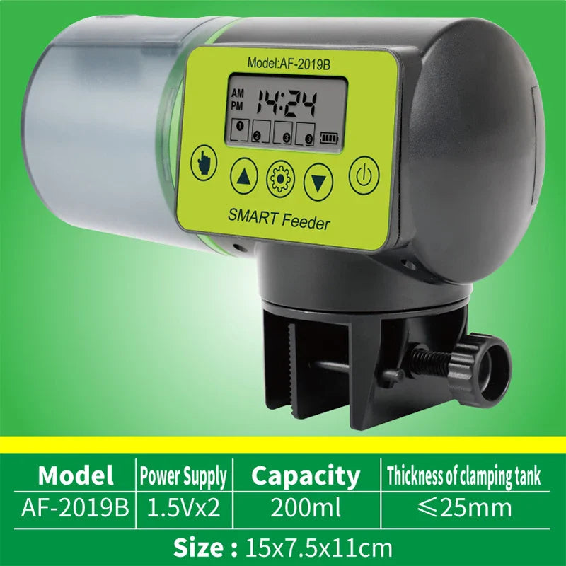 Smart Automatic Fish Feeder with Digital Timer, Electric Aquarium Food Dispenser, 200ml