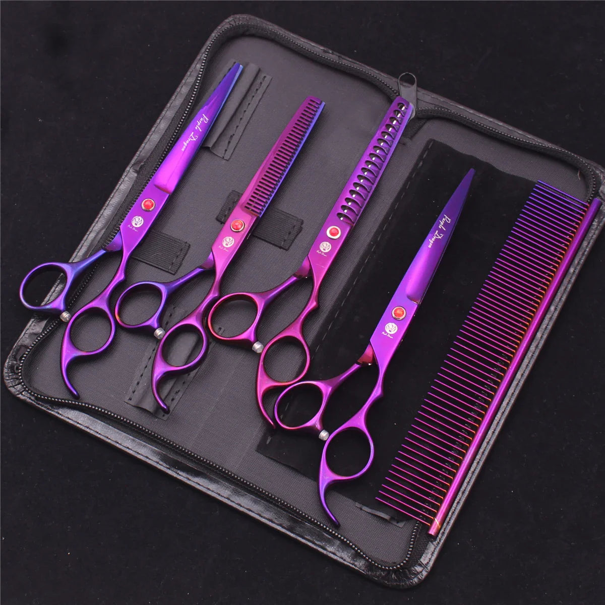 7-Inch (19.5 cm) Stainless Steel Pet Grooming Scissors Kit – Straight, Thinning, Chunker & Curved Shears