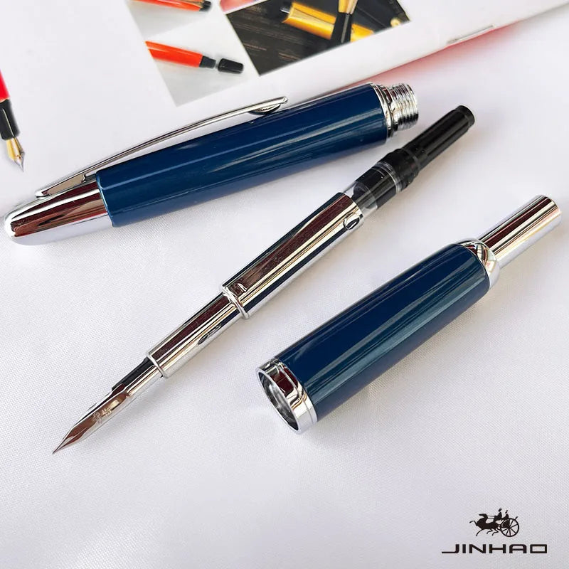 Push-Button Retractable Fountain Pen — Metal Body, Clip & Converter, EF/F Nib 0.5mm (0.02in) — Black/White
