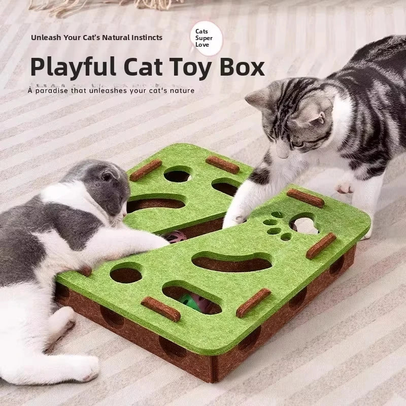 Felt Puzzle Box Cat Toy with Ball – Interactive Indoor Hunting, Exercise & Scratching Playhouse