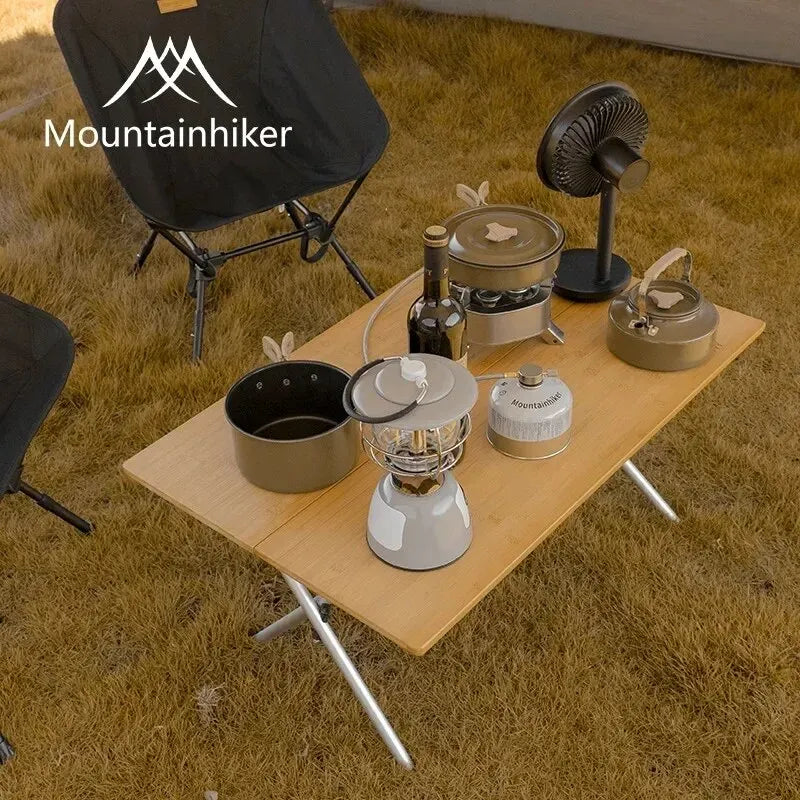 Bamboo Folding Camping Table 2- & 3-Fold Portable Picnic BBQ Table with Aluminum Frame