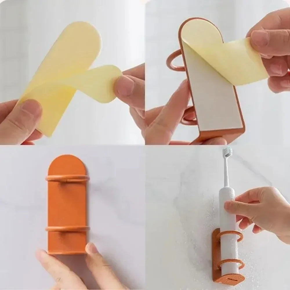 Wall-Mounted Toothbrush and Razor Holder Punch-Free Electric Toothbrush Organizer with Storage Shelf