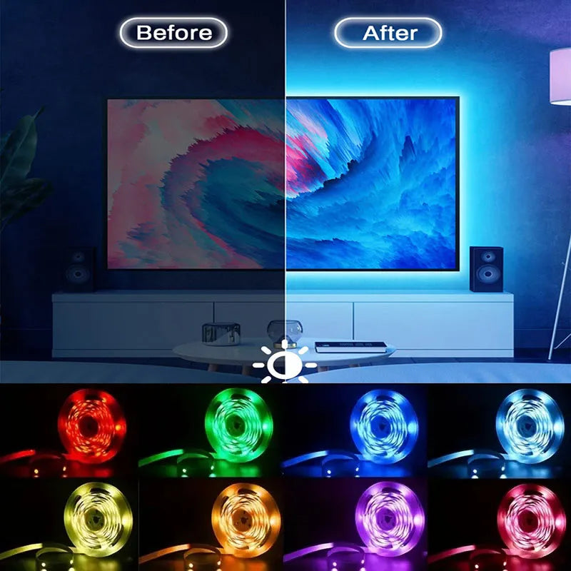 WiFi USB 5050 RGB LED Strip Lights — Flexible RGB Tape for TV & PC Backlight, App & Voice Control, Available 1–20m (3.3–65.6 ft)