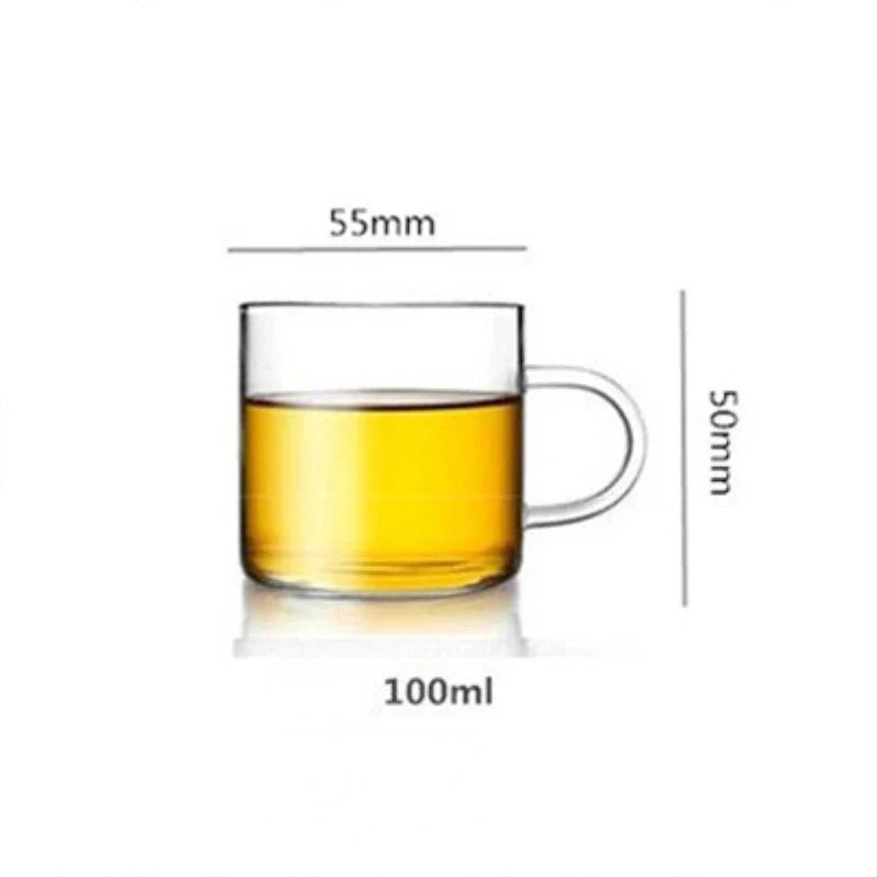 Set of 6 Borosilicate Glass Coffee Cups with Handles — 100ml (3.4 fl oz) & 120ml (4.1 fl oz) Heat-Resistant Clear Teaware