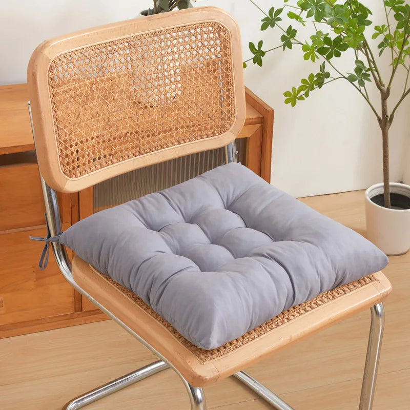 Tie-On Rectangle Dining Chair Seat Cushion - Thick Polyester Cotton Pad for Dining, Floor & Meditation
