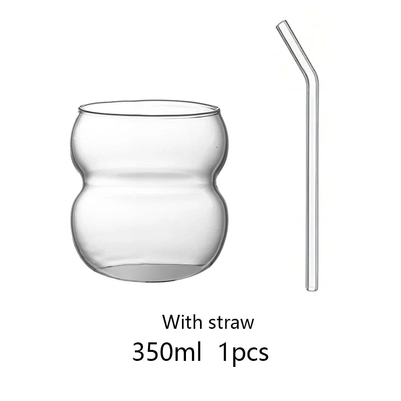 Transparent Glass Tumbler with Straw — 12 fl oz (350 ml) & 18.6 fl oz (550 ml) Cold Coffee, Juice & Cocktail Glass