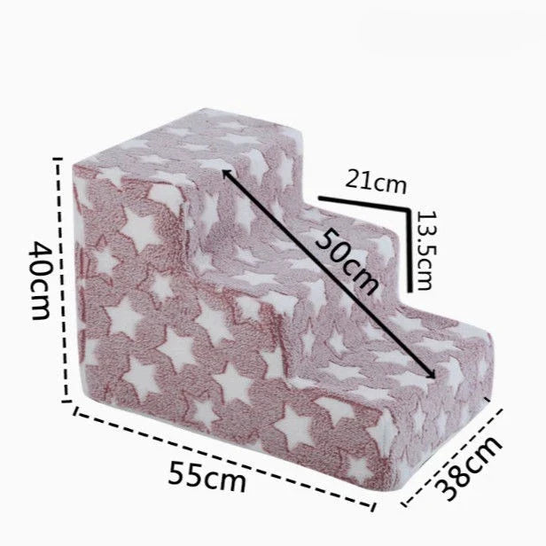 Dog Ramp & Puppy Stairs – Waterproof Anti-Bite Pet Ladder with Detachable Washable PU Cover, Sponge Cushion, Cartoon Pattern