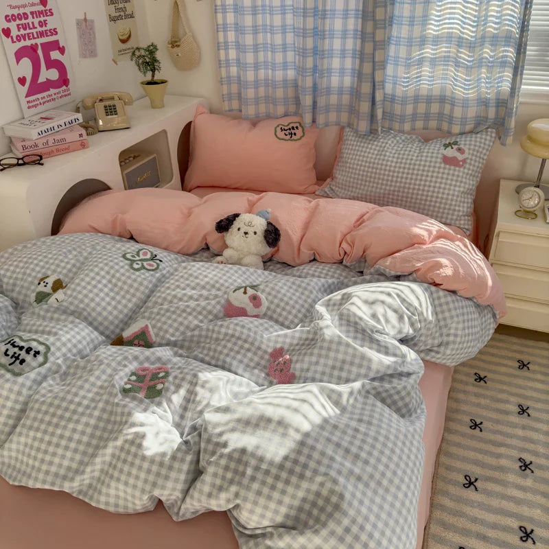 Brown Striped Bedding Set - Duvet Cover, Flat Sheet & Pillowcases (Single/Twin/Full/Queen)