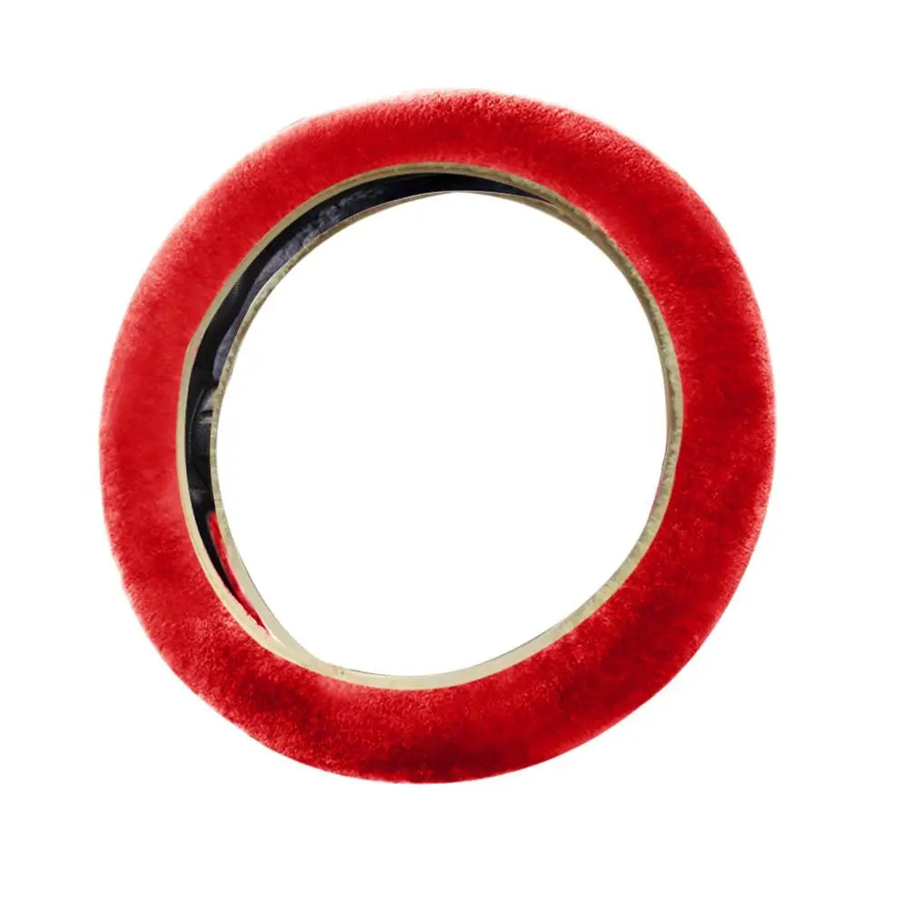 Plush Faux Fur Steering Wheel Cover Universal 37-38 cm (14.6-15 in) Soft Warm Anti-Slip Car Interior
