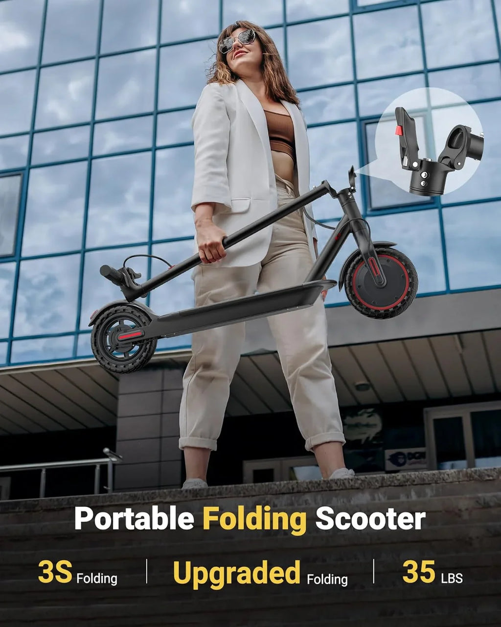 Folding Electric Scooter 350W Brushless Motor — 19 MPH (30 km/h) Smart APP Control, 8.5-inch Honeycomb Tires, 25–37 mi (40–60 km) Range for Adults