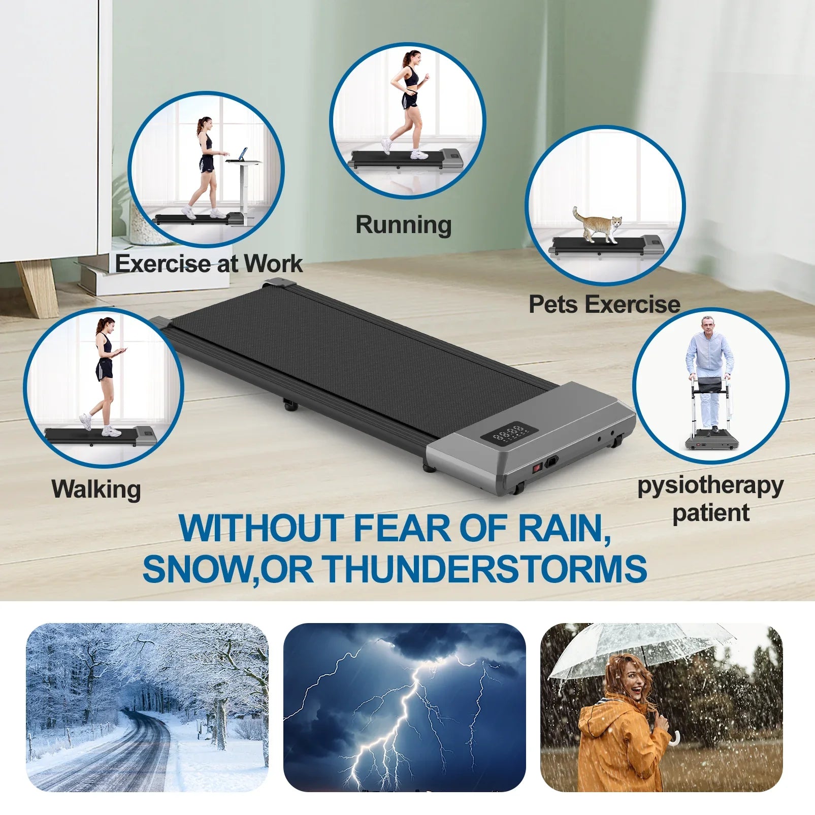 2-in-1 Portable Walking Pad Treadmill for Home & Office — Under-Desk Mini Treadmill with LCD Screen, Quiet, 250 lb Capacity