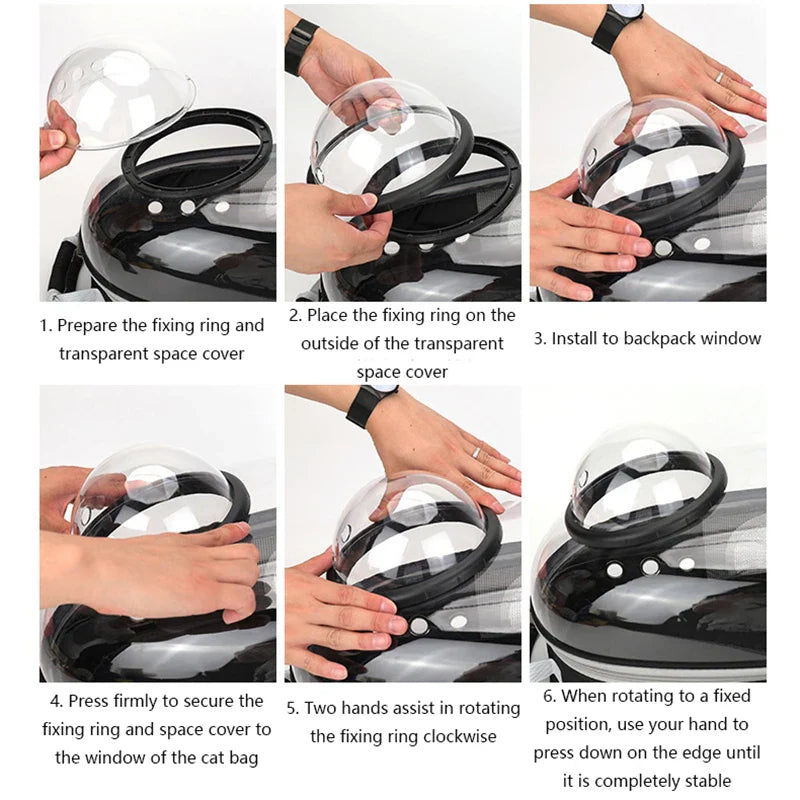 Transparent Bubble Pet Backpack Carrier — Space Capsule Design with Ventilation & Side Pocket | 35 x 25 x 42 cm (13.8 x 9.8 x 16.5 in) — For Cats & Small Dogs