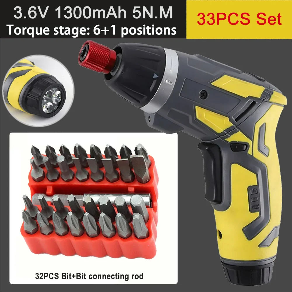 Compact Rechargeable Cordless Screwdriver — 4.2V (3.6V), 6 N·m Torque, 1300mAh, 250 RPM