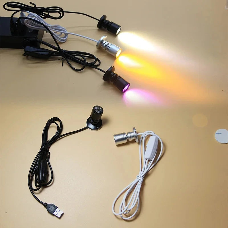 3W USB 5V LED Mini Spotlight - Surface Mount Rotatable Cabinet & Jewelry Display Light (Warm White + RGB)