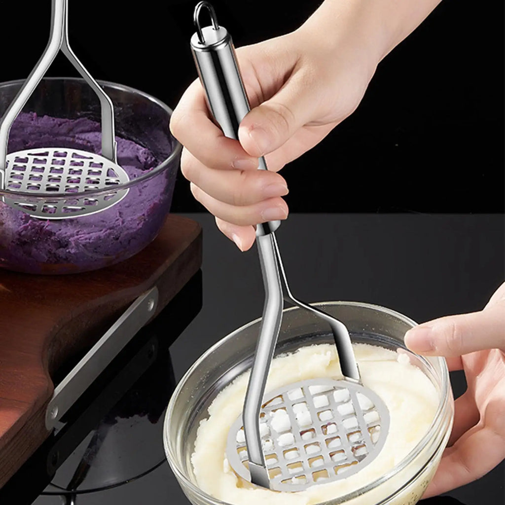 Stainless Steel Potato Masher & Ricer – Manual Garlic and Vegetable Masher, Handheld Kitchen Tool