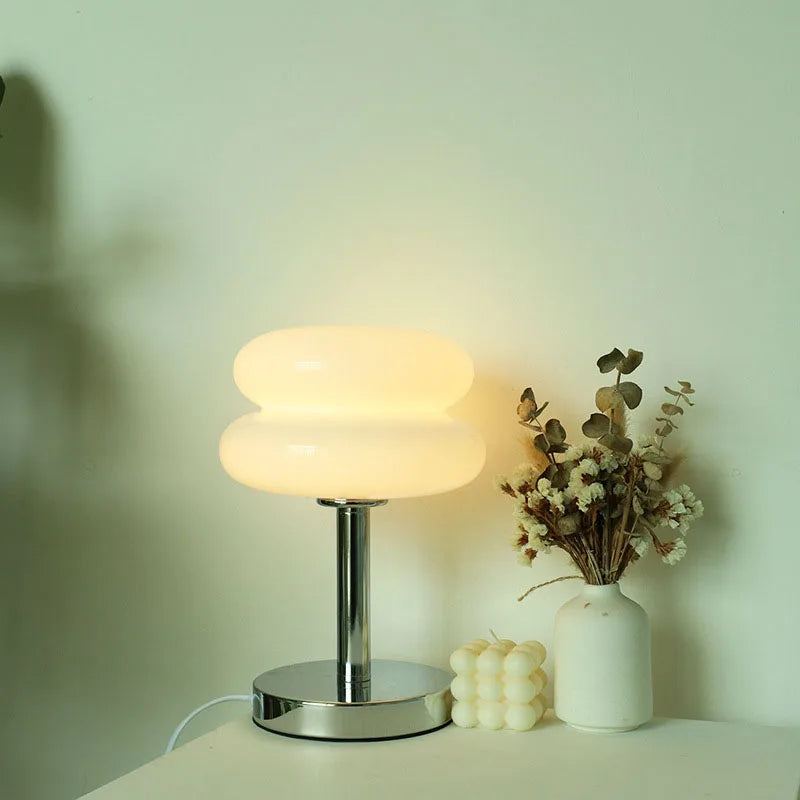 Macaron Glass Table Lamp - 2-Color E27 LED Bedside Lamp, Stained Glass Night Light for Bedroom (28cm x 18cm / 11in x 7in)