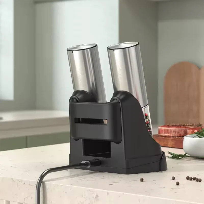 2-Pack Electric Salt & Pepper Grinders 190 ml (6.4 fl oz) USB Rechargeable Spice Mills with Adjustable Coarseness and Ceramic Grinder