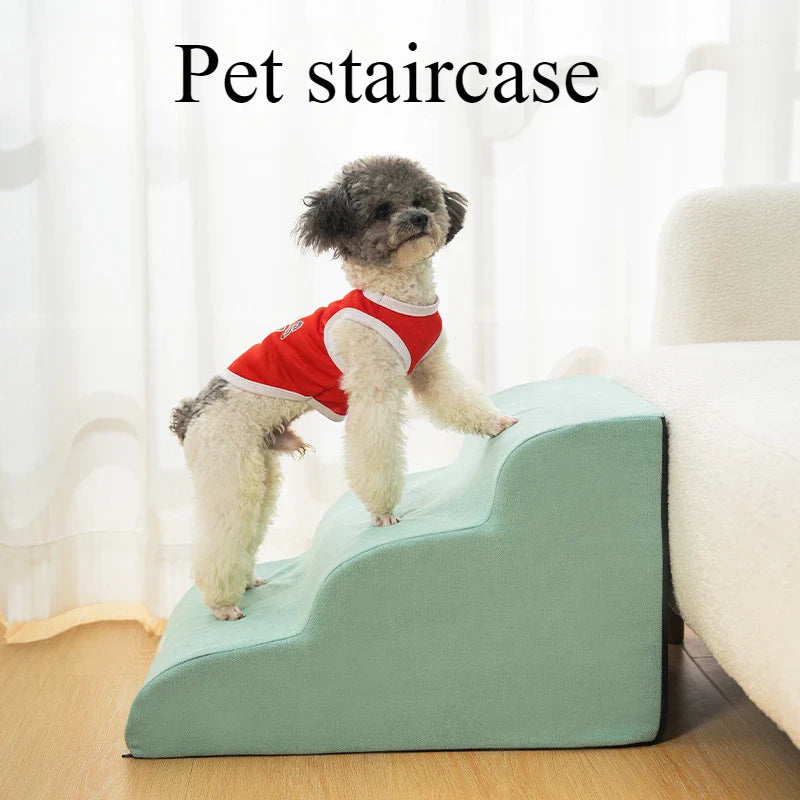 2/3-Step Pet Stairs Ramp for Dogs and Cats – Memory Foam with Removable Washable PU Cover, Sofa Trainer Stairs