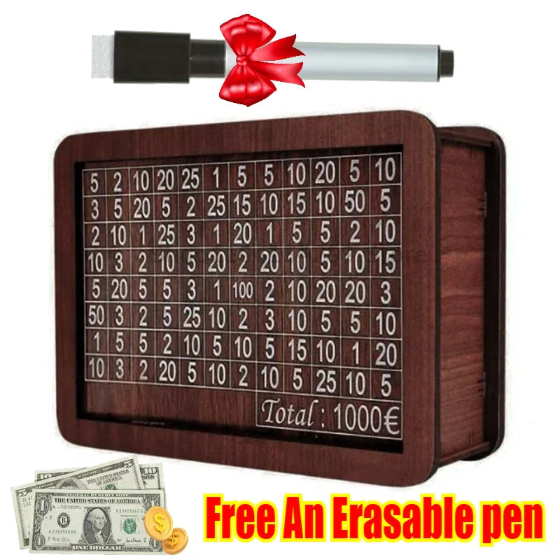 Handmade Natural Wooden Piggy Bank with Goal Counter - Decorative Money Saving Box for Kids & Adults