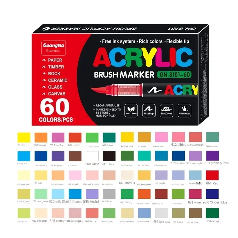 Acrylic Paint Pens Brush Tip - 12–120 Colors for Rock Painting, Wood, Canvas, Stone & DIY Crafts