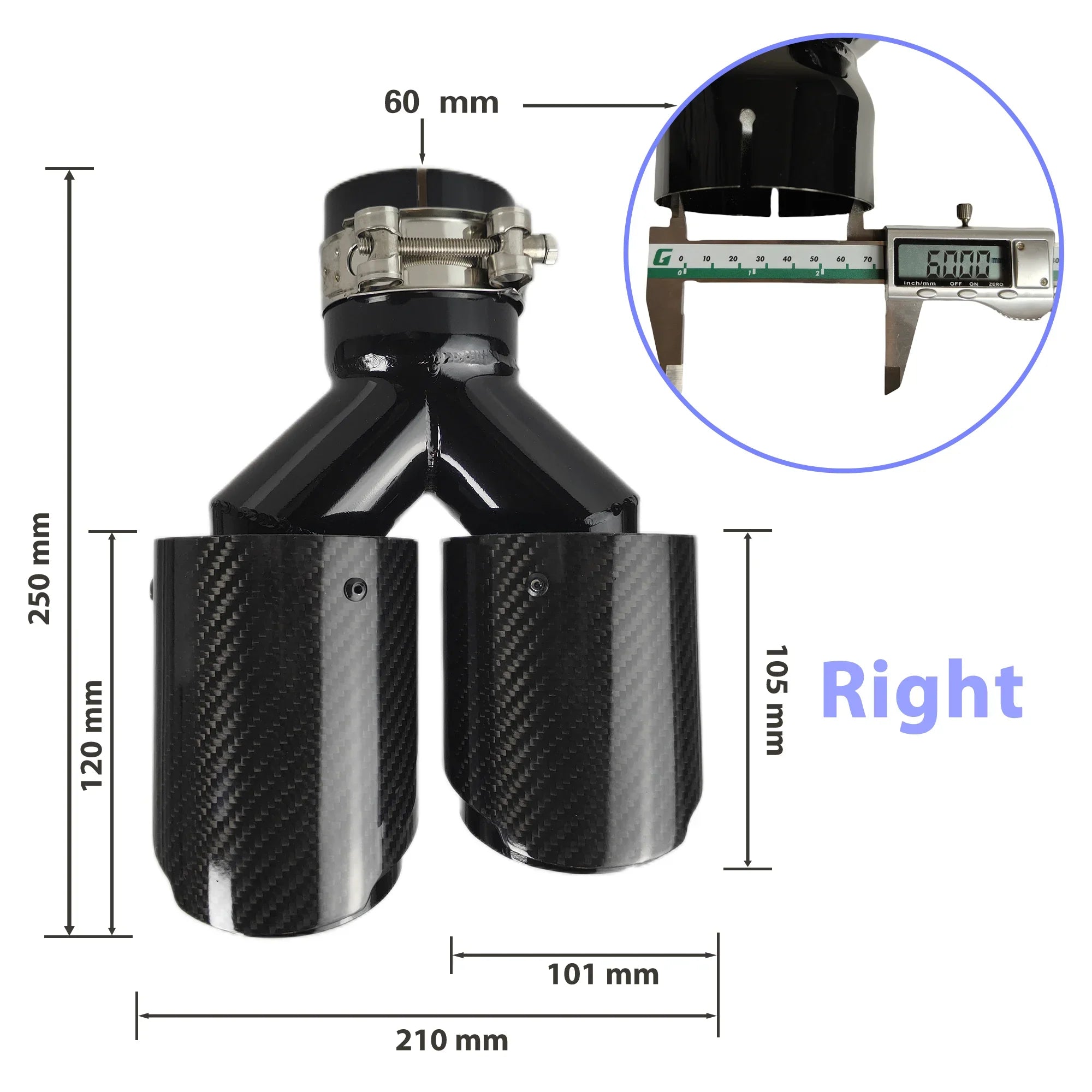 Carbon Fiber 304 Stainless Steel Rear Exhaust Tip Decorative Muffler - Universal Fit