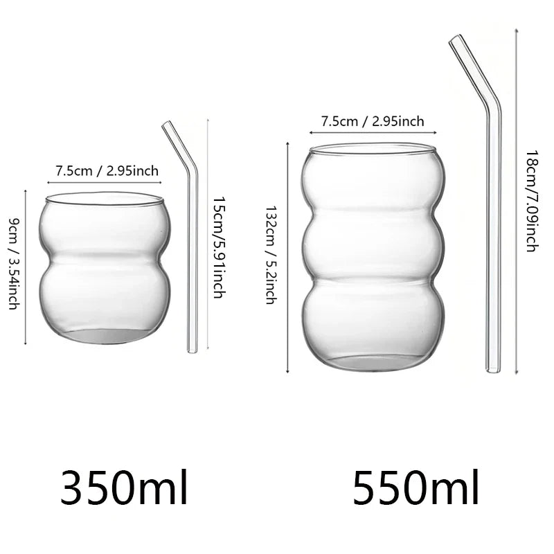 Transparent Glass Tumbler with Straw — 12 fl oz (350 ml) & 18.6 fl oz (550 ml) Cold Coffee, Juice & Cocktail Glass