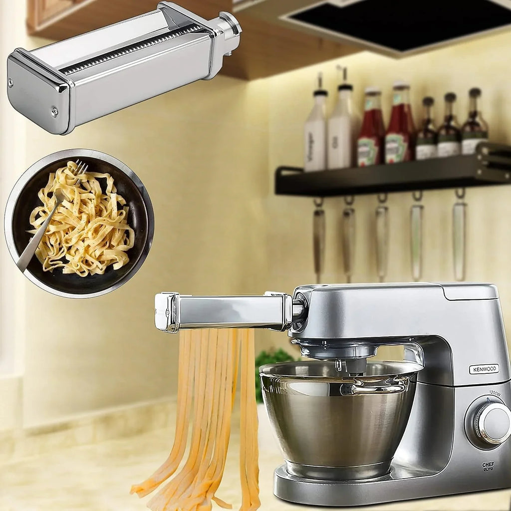 Pasta Cutter & Meat Grinder Attachment Kit for Stand Mixers – Fettuccine 6mm (0.24 in), Stainless Steel Grinder & Sausage Stuffer