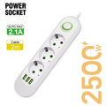 2500W EU Plug Power Strip, 5 Outlets & 3 USB Ports, Overload Protection with Master Switch