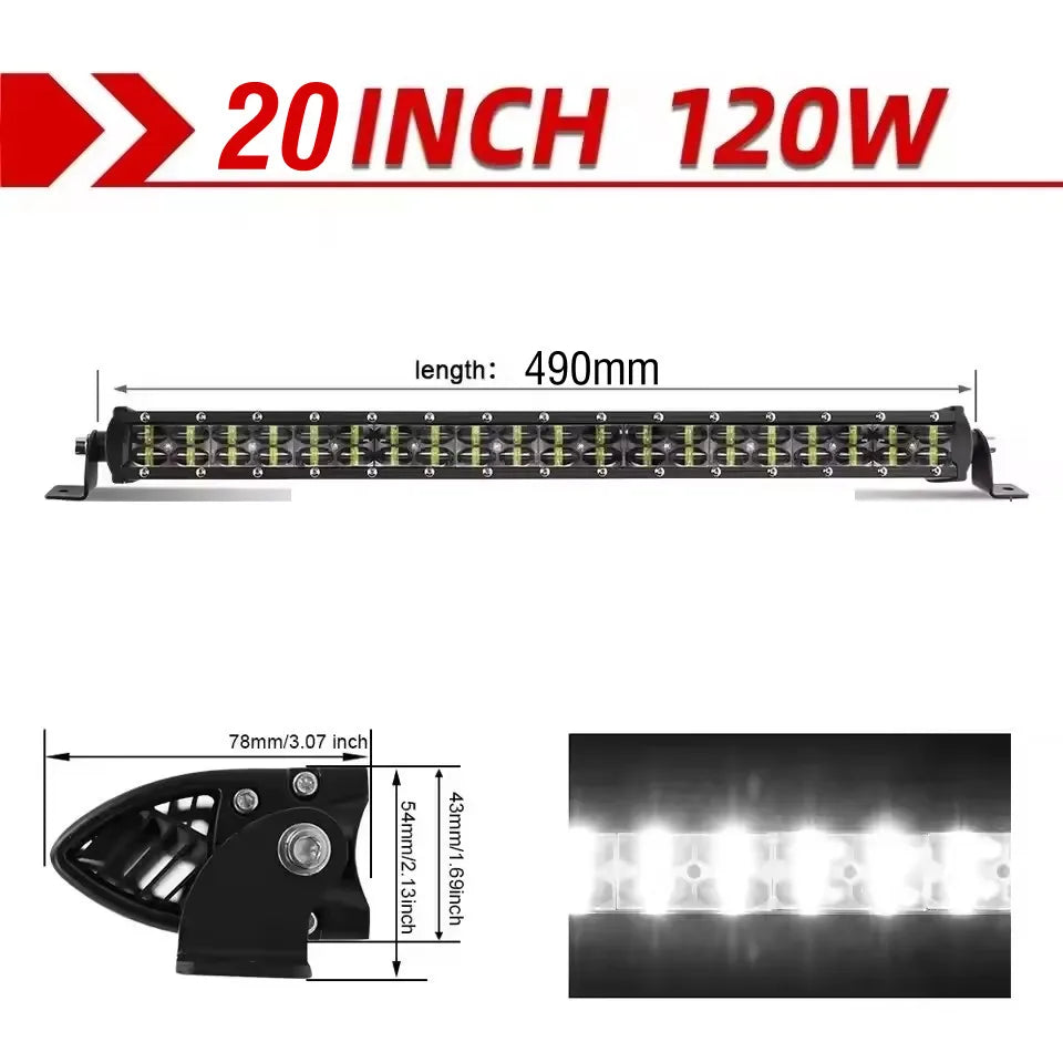 6D Lens Dual-Row LED Light Bar - Spot & Flood Combo, 8in (20cm) / 14in (36cm) / 20in (51cm), 36W/72W/120W, 12V-24V Off-Road Work Light for Truck ATV SUV