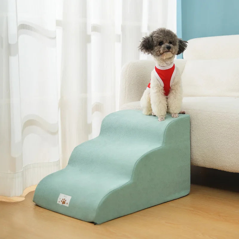 2/3-Step Pet Stairs Ramp for Dogs and Cats – Memory Foam with Removable Washable PU Cover, Sofa Trainer Stairs