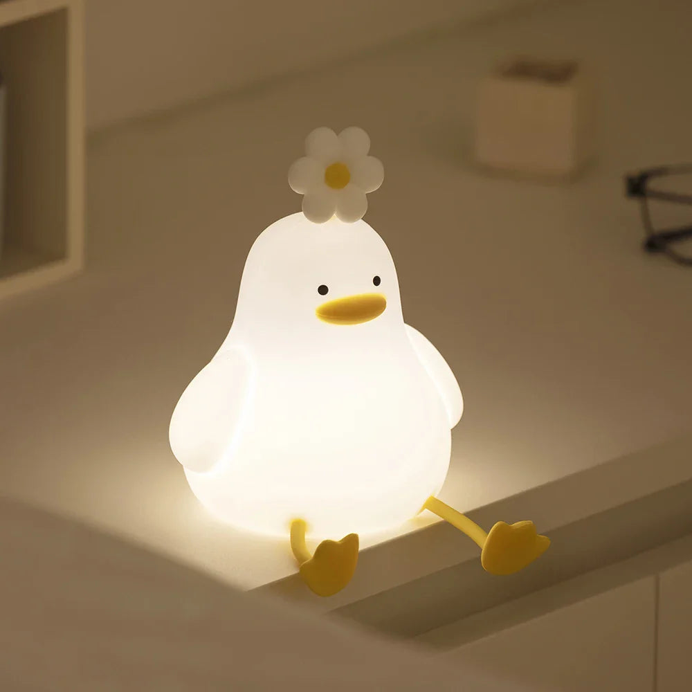 Cute Duck LED Night Light USB Rechargeable Silicone Touch Lamp for Kids Bedside Adjustable Brightness Birthday Gift