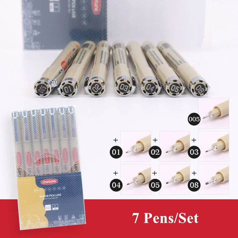 Manga Fineliner Pens - Waterproof Black Pigment Liner Set, Needle & Brush Tip for Sketching, Illustration & Inking (Set of 3–12)