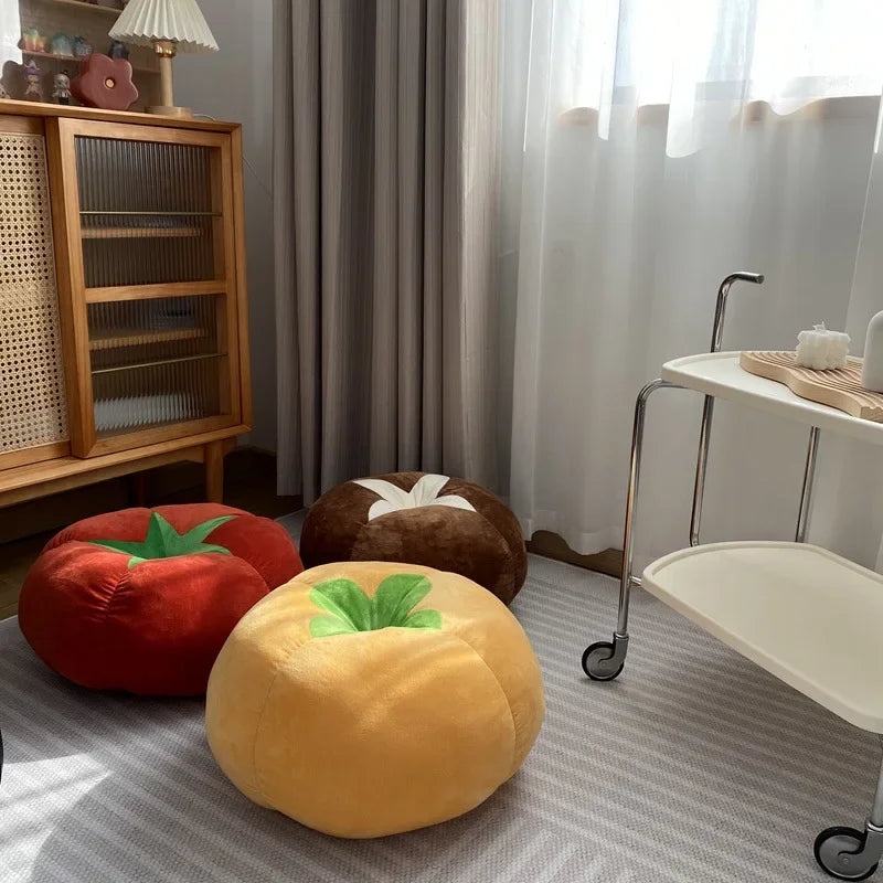 Thick Round Memory Seat Cushion - Tomato Persimmon Mushroom Shaped Decorative Pillow for Window Seat & Bedroom