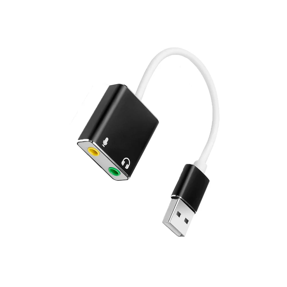 USB External Sound Card Adapter – 3.5mm Headset & Mic Audio Interface, USB 2.0 Plug & Play for PC & Mac