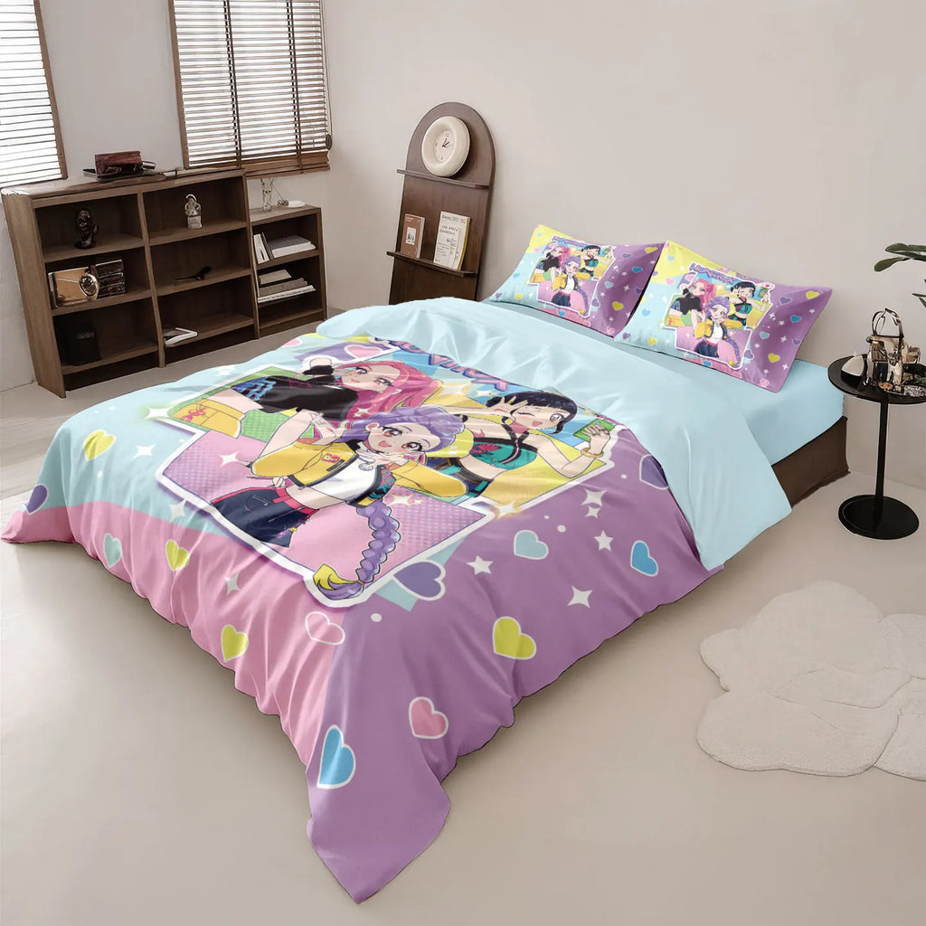3-Piece K-Pop Demon Hunters Printed Microfiber Bedding Set, Soft 100% Polyester, Machine Washable, Fits Beds 3.3–9 ft (1.0–2.8 m)