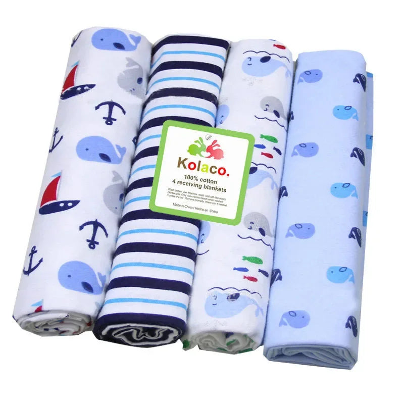 4-Pack 100% Cotton Receiving Baby Blankets 30 x 30 in (76 x 76 cm) Supersoft Newborn Swaddle