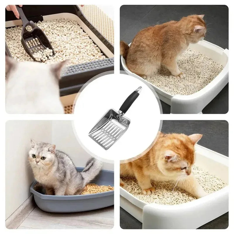 Stainless Steel Cat Litter Scoop with Long Handle – Durable Metal Litter Shovel 10.23 x 4.21 in (26 x 10.7 cm)