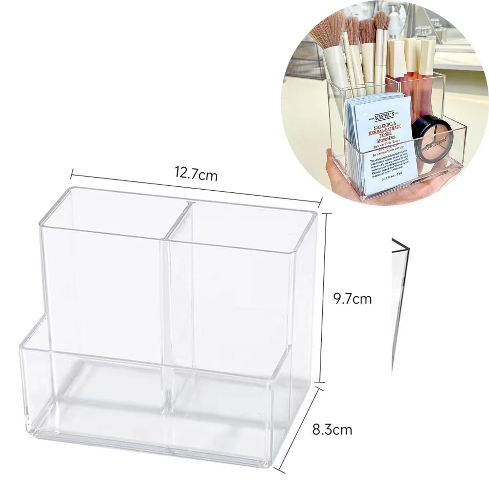 Clear Acrylic Makeup Brush Organizer – Transparent Cosmetic Holder for Lipstick, Brushes & Makeup Tools