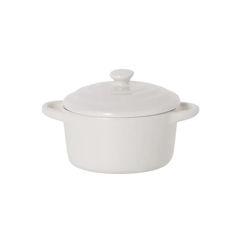 Porcelain Double-Handle Ceramic Bowl with Lid — Microwave & Steam Safe (13×7.5×9.8 cm | 5.12×2.95×3.86 in) for Steamed Eggs, Pudding & Soup
