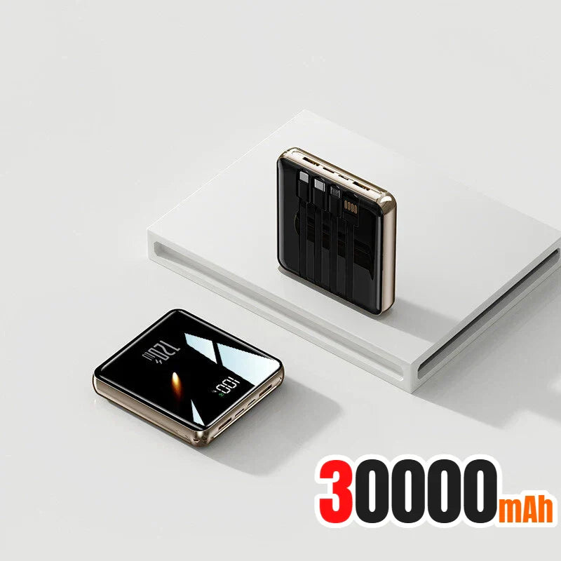 500,000 mAh Mini Power Bank Built-in 4 Cables 120W Fast Charging Portable External Battery for Android & iOS