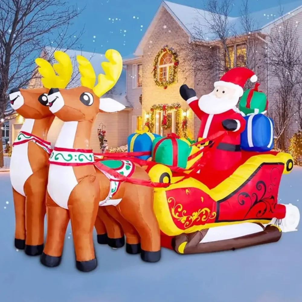 2.1 m (6 ft 11 in) Inflatable Santa Claus on Sleigh with Reindeer – Christmas Yard & Garden Decoration, Indoor/Outdoor