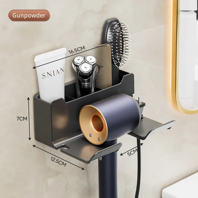 Wall-Mounted Hair Dryer Holder Cradle - Blow Dryer Organizer for Bathroom (White/Black/Grey)