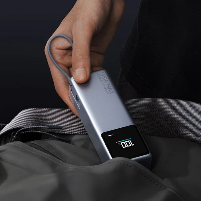 165W Portable Power Bank 10000mAh with Built-in USB-C Cable, Color Smart Display & Dual-Port Fast Charging for iPhone, Android & Laptops