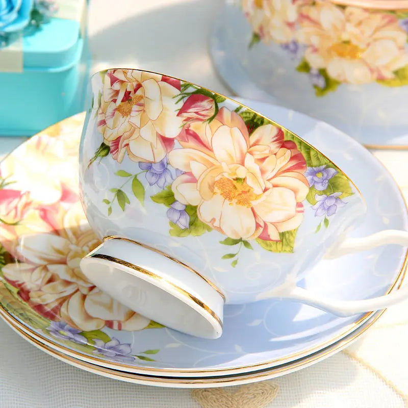Bone China Afternoon Tea Cup Set with Saucer & Spoon — 200–210ml (6.8–7.1 fl oz) Teacup for Home, Office & Cafe Gift