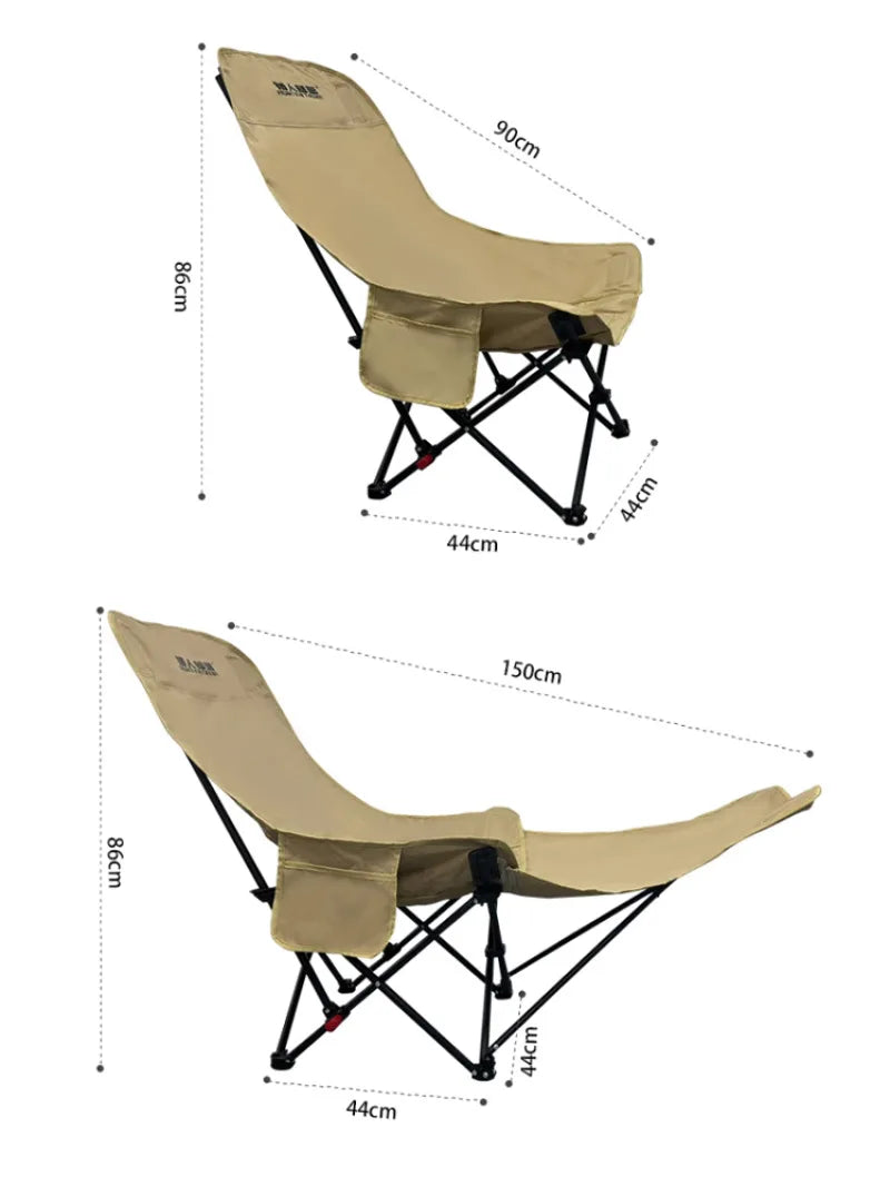 Portable Folding Recliner Chair with Curved Headrest & Leg Rest, Lightweight Foldable Outdoor Beach and Camping Chair