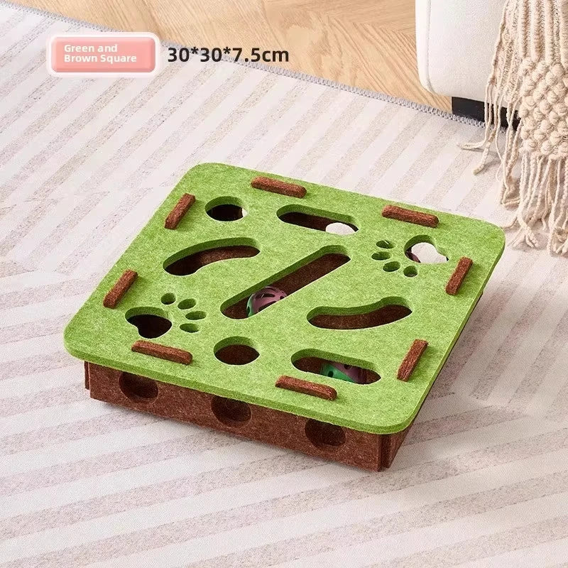 Felt Puzzle Box Cat Toy with Ball – Interactive Indoor Hunting, Exercise & Scratching Playhouse