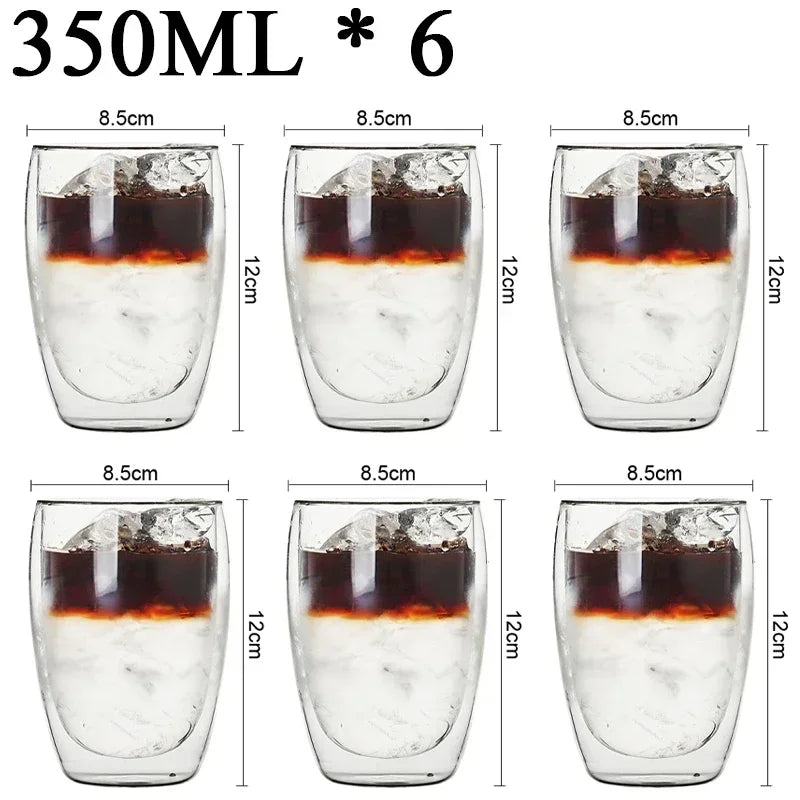 Double Wall High Borosilicate Glass Mugs - Insulated Heat-Resistant Coffee & Tea Cups (2-18 pcs Set)