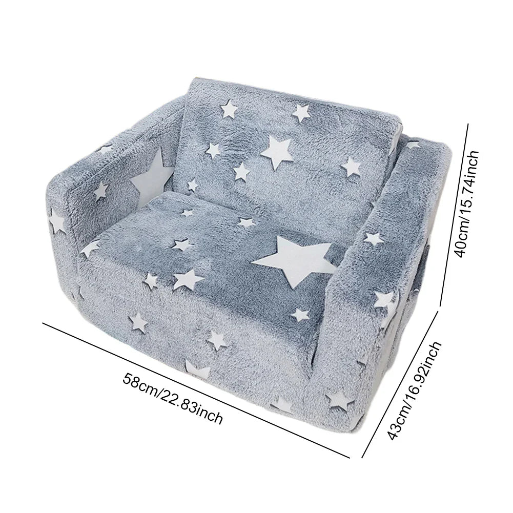 2-in-1 Foldable Toddler Sofa Chair Glow-in-the-Dark Plush Kids Couch and Recliner